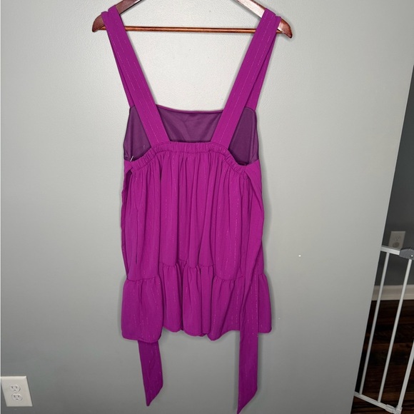 Lucy in the Sky Tiered Tie Back Metallic Threaded Baby Doll Mini Dress - Picture 3 of 10